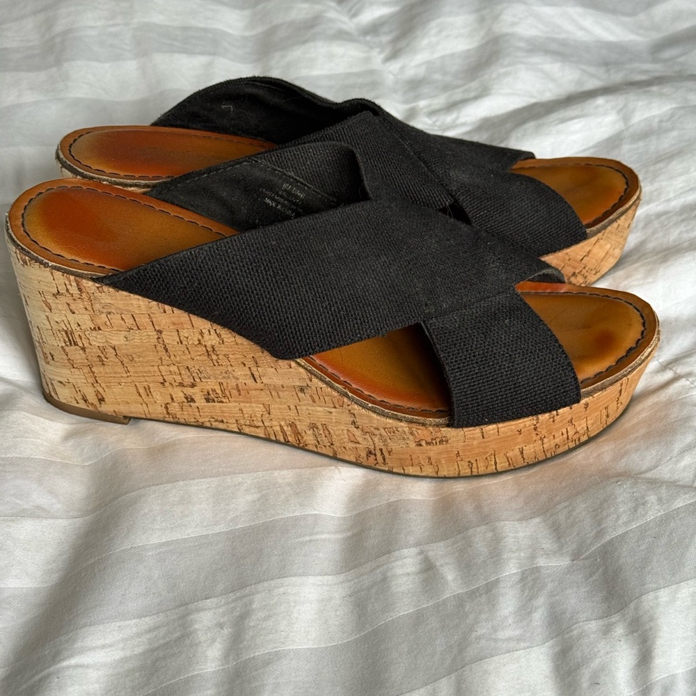 Elegant Black Cork Wedge Sandals